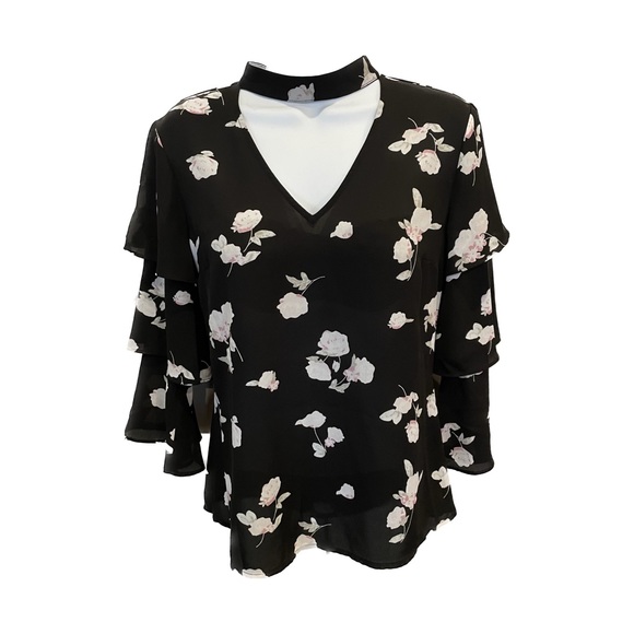 Candie's Tops - Black Floral Ruffle Blouse Candies